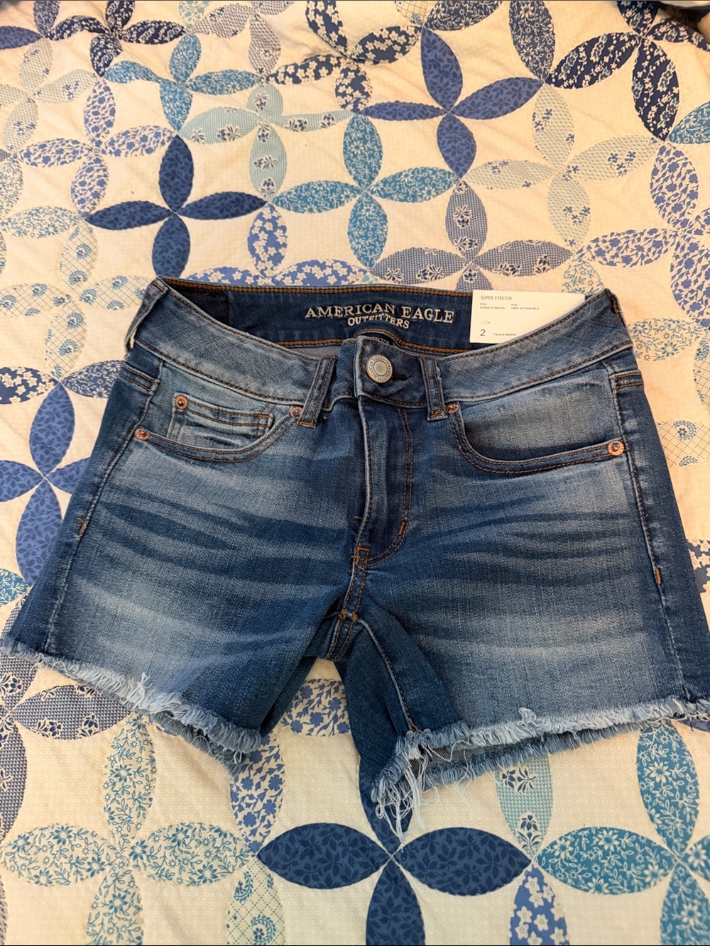 American Eagle Outfitters Medium Blue Distressed Denim Cutoff Shorts